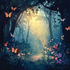 Fototapeta premium Enchanted Forest with Butterflies