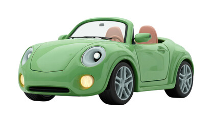 Cute 3D green convertible car isolated