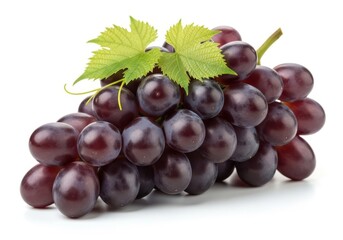 Fototapeta premium Ripe dark purple grapes with green leaves studio shot fruit bunch