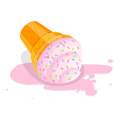 3D Isometric Flat  Illustration of Set of Fallen Ice Creams. Item 2