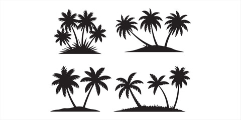 Fototapeta premium Tropical palm trees set silhouettes