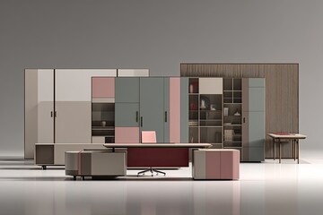 Modern office furniture set in muted tones