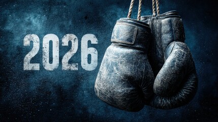 boxing gloves and 2026 numbers on dark background — sports New Year banner concept