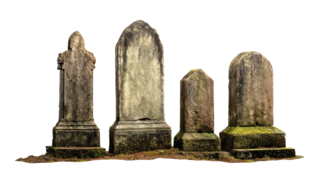 Numerous old-looking tombstones isolated