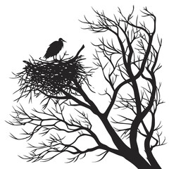 Isolated Black Silhouette of Bird Nest