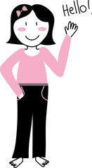 girl saying hello character