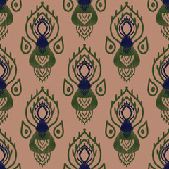 embroidery retro vintage ikat ethnic aztec tribal ancient pattern seamless background for carpet or curtain, fashion fabric and textile, 2d illustration