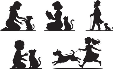 Silhouettes of People Interacting with Pets and Enjoying Leisure child woman