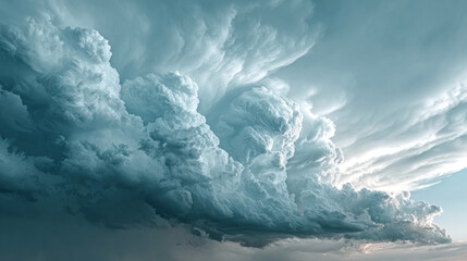 Thick, textured clouds roll across the sky, creating a dramatic atmosphere just before sunset in the evening