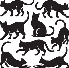 A versatile collection of black cat silhouettes in various dynamic poses. Set of feline vector icons for graphic design.