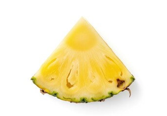 Single triangular slice of ripe yellow pineapple with green rind fruit food