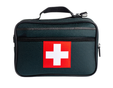  Closed First Aid Pouch with Red Cross Symbol, Angled Front View, Isolated on White Background PNG