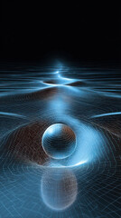 Gravitational waves ripple outward from a central sphere, creating an ethereal pattern in a cosmic background