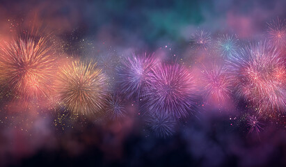 A fireworks display against the night sky. Colourful Fireworks, Abstract firework background with free space for text.