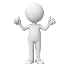 Enthusiastic White Stick Figure Giving Thumbs Up Gestures on Transparent Backdrop Signifying Positivity and Approval