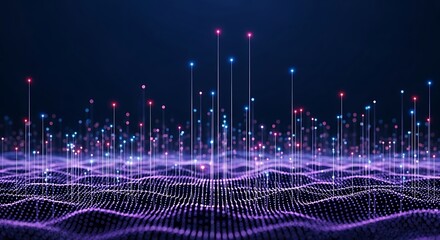Abstract digital data visualization background with glowing dots and lines, representing technology and connection