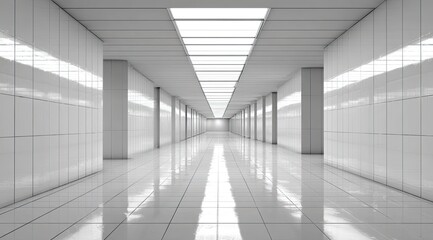 Fototapeta premium Empty white hallway, reflecting light