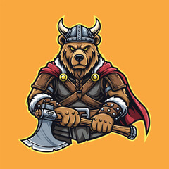 Viking Bear Mascot with Axe