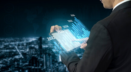 Business bar chart and line graph showing yearly business growth from 2022 to new year 2026, represent data analytics, future 2026 planning, business 2026 trend, and performance analysis 2026 Vouch