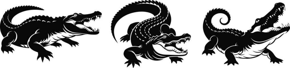 Naklejka premium Three dynamic alligator silhouettes in various poses