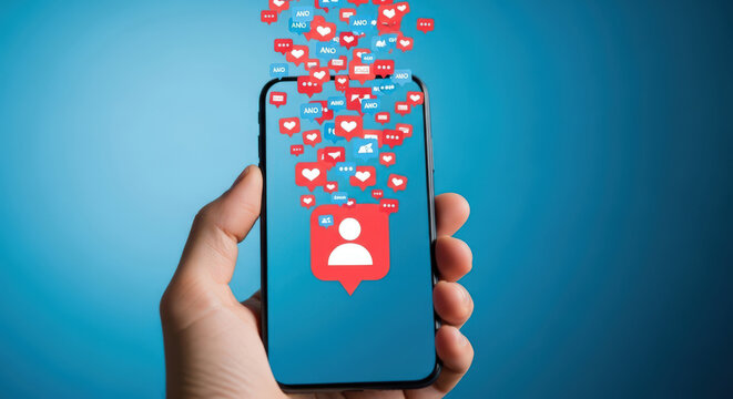 Social Media Engagement A Close Up View of a Smartphone Displaying Notifications Likes and Followers Representing Online Interaction and Community Growth