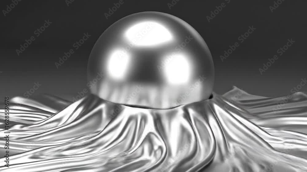 Aufkleber metallic sphere partially covered in silver fabric displaying smooth flowing textures against a grey