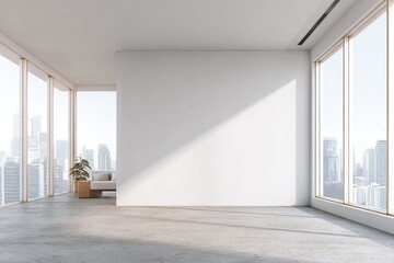 Fototapeta premium Bright, modern, empty room with city views