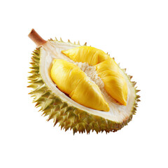 Fototapeta premium Fresh Tropical Durian Fruit Halved Revealing Creamy Yellow Flesh for Culinary Exploration and Food Photography