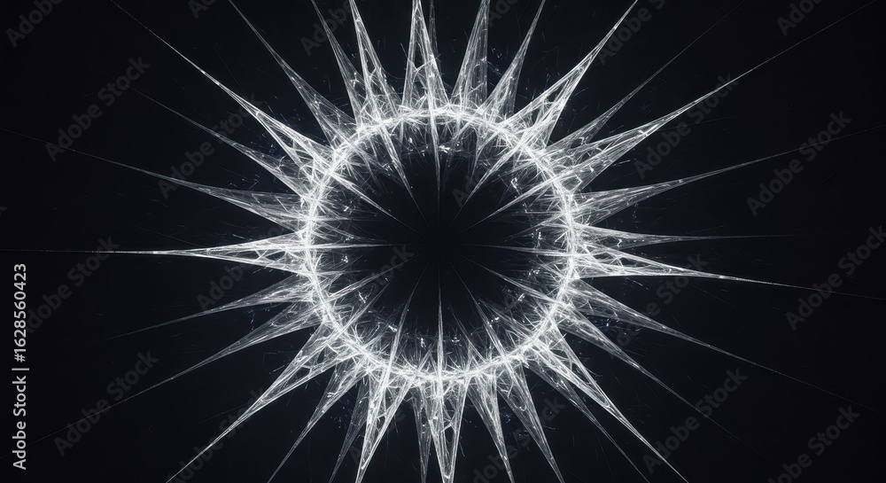 Poster intricate radiating light structure on dark backdrop creates hypnotic visual effect