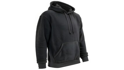 Black hoodie sweatshirt with kangaroo pocket displayed against a white background