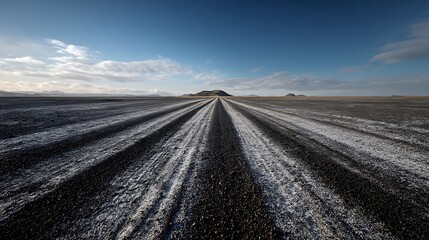 Naklejka premium Vast plowed field under a dramatic sky with a distant hill
