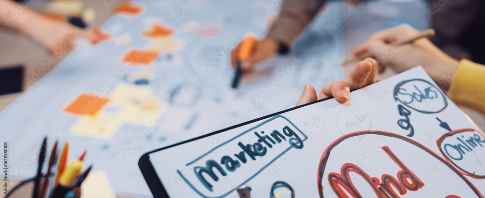 Aufkleber a dynamic brainstorming session featuring a colorful mind map created by a team to explore marketing