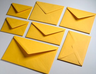 Yellow envelopes arranged on a white surface (1)