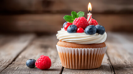 Festive cupcake with cream. An elegant dessert composition on a dark background creates an atmosphere of coziness and celebration.
