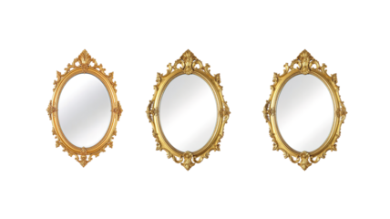 Antique gold mirror on transparent background png