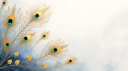 **Gilded feather motifs with gold ink washes on neutral background with copy space**  