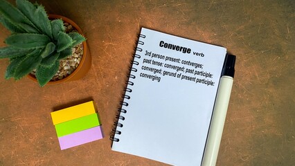 Definition of the word Converge with meaning in a book. dictionary concept
