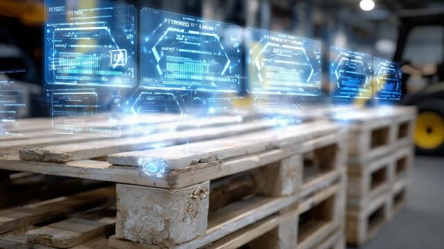 Enhance warehouse efficiency with Industrial IoT sensors on pallets, offering real-time holographic displays of temperature, humidity, and location for sensitive shipments.