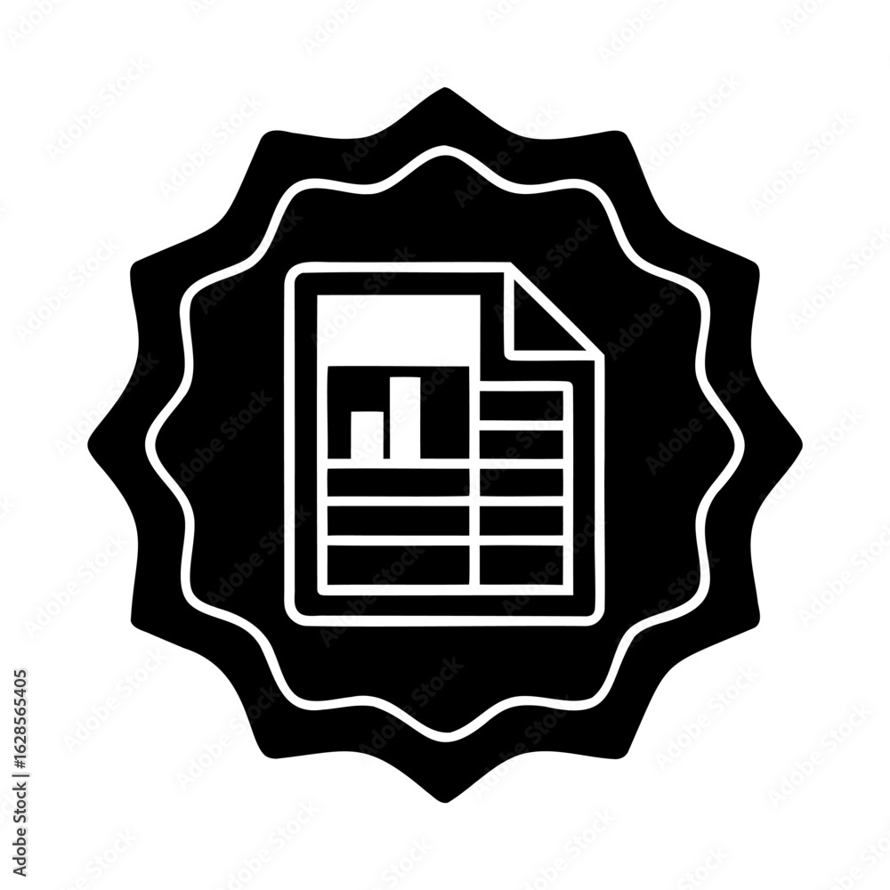 Poster visual representation of data and financial report analysis with chart and table icons