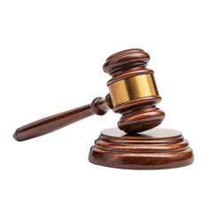  Wooden judge gavel resting on sound block symbolizing justice [Transparent Background PNG]