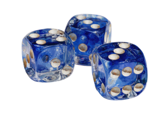 Three translucent blue dice