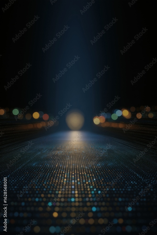 Aufkleber Abstract blurred background with glowing dots and lights, creating a digital perspective effect.