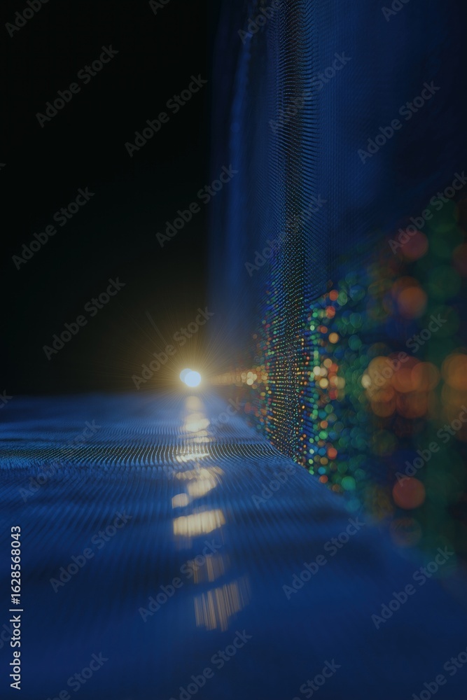 Poster abstract blurred background featuring digital technology elements with colorful lights and a glowing