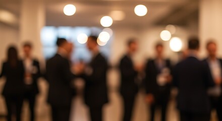 Blurred image of a business meeting with people in suits and ties