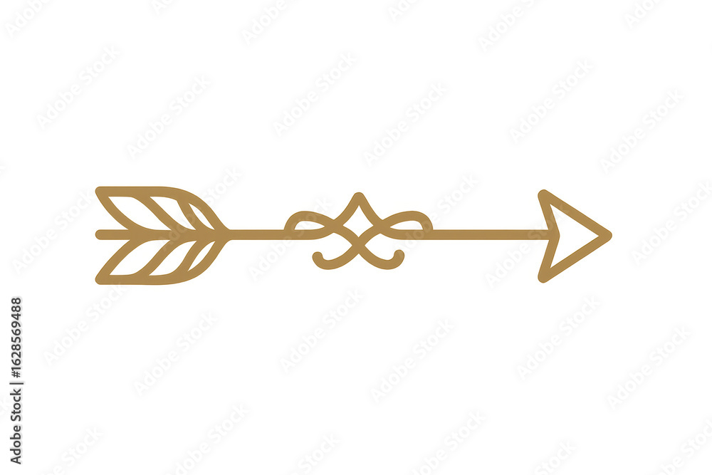 Poster simple golden arrow pointing right on a transparent background, perfect for various design projects