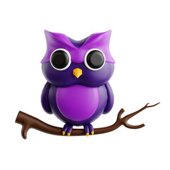 Purple Owl Sitting on Tree Branch