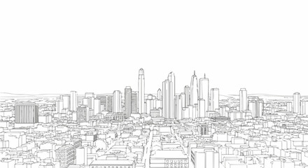 Cityscape sketch drawing of urban skyline with skyscrapers and buildings for architectural design plan view