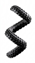 Curved off-road tire with tread pattern on white background