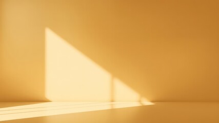 Golden Light and Shadow Creates a Minimalist Monochromatic Effect in an Empty Interior Room with Clean Lines