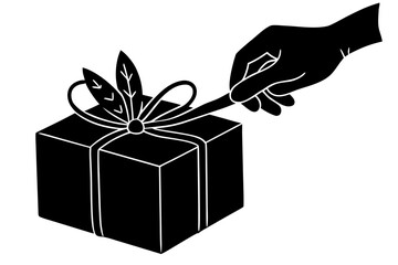 Hand Tying Ribbon on Floral Gift Box – Elegant Present Illustration


